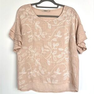 Valentina Naldi‎ Blush Linen Tiered Ruffle Sleeve Embroidered Shirt Blouse 4-6